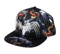 Marvel Comics Mens Spiderman Character Costume Embroidered/Printed Snapback Flatbrim Baseball Cap Hat, Black Venom, One Size