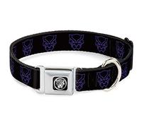 Marvel Comics Pet Collar, Dog Collar Metal Seatbelt Buckle, Black Panther Avengers Icon Outline Black Purple, 9.5 to 13 Inches 1.0 Inch Wide