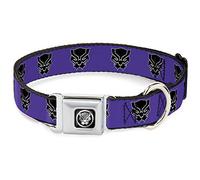 Marvel Comics Pet Collar, Dog Collar Metal Seatbelt Buckle, Black Panther Avengers Icon Purple White Black, 16 to 23 Inches 1.5 Inch Wide