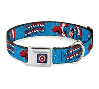 Marvel Comics Pet Collar, Dog Collar Metal Seatbelt Buckle, Captain America Action Pose Weathered Blue, 11 to 16.5 Inches 1.0 Inch Wide