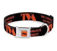 Marvel Comics Pet Collar, Dog Collar Metal Seatbelt Buckle, Loki Series TVA Time Variance Authority Text Black Orange, 13 to 17 Inches 1.5 Inch Wide