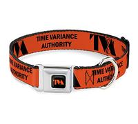 Marvel Comics Pet Collar, Dog Collar Metal Seatbelt Buckle, Loki Series TVA Time Variance Authority Text Orange Black, 20 to 31 Inches 1.5 Inch Wide