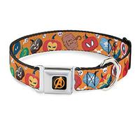 Marvel Comics Pet Collar, Dog Collar Metal Seatbelt Buckle, Marvel Avengers Halloween Jack O Lantern Pumpkin Icons Orange, 16 to 23 Inches 1.5 Inch Wide