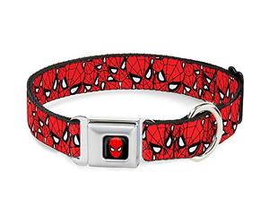 Marvel Comics Pet Collar, Dog Collar Metal Seatbelt Buckle, Spider Man Stacked, 11 to 16.5 Inches 1.0 Inch Wide