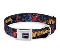 Marvel Comics Pet Collar, Dog Collar Metal Seatbelt Buckle, Spider Man Title Logo and Action Skyline Poses, 15 to 24 Inches 1.0 Inch Wide