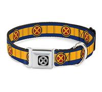 Marvel Comics Pet Collar, Dog Collar Metal Seatbelt Buckle, X Men Cyclops Utility Strap Blue Gold Black Red, 16 to 23 Inches 1.5 Inch Wide