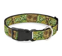 Marvel Comics Pet Collar, Dog Collar Plastic Buckle, Baby Groot Pose Face I Am Groot Browns Greens Yellows, 9.5 to 13 Inches 1.0 Inch Wide