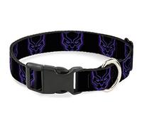 Marvel Comics Pet Collar, Dog Collar Plastic Buckle, Black Panther Avengers Icon Outline Black Purple, 13 to 17 Inches 1.5 Inch Wide