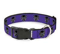 Marvel Comics Pet Collar, Dog Collar Plastic Buckle, Black Panther Avengers Icon Purple White Black, 9.5 to 14.5 Inches 0.5 Inch Wide