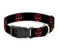 Marvel Comics Pet Collar, Dog Collar Plastic Buckle, Deadpool Logo Black Red White, 11 to 16.5 Inches 1.0 Inch Wide