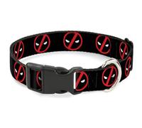 Marvel Comics Pet Collar, Dog Collar Plastic Buckle, Deadpool Logo Black Red White, 8.5 to 12 Inches 0.5 Inch Wide