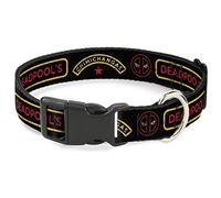 Marvel Comics Pet Collar, Dog Collar Plastic Buckle, Deadpools Chimichangas Star Logo Weathered Black Yellow Red, 15 to 24 Inches 1.0 Inch Wide