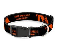 Marvel Comics Pet Collar, Dog Collar Plastic Buckle, Loki Series TVA Time Variance Authority Text Black Orange, 9.5 to 14.5 Inches 0.5 Inch Wide