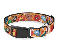 Marvel Comics Pet Collar, Dog Collar Plastic Buckle, Marvel Avengers Halloween Jack O Lantern Pumpkin Icons Orange, 8.5 to 12 Inches 0.5 Inch Wide