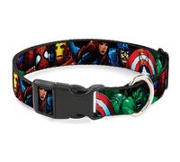 Marvel Comics Pet Collar, Dog Collar Plastic Buckle, Marvel Universe Superheroes Stacked, 9.5 to 13 Inches 1.0 Inch Wide