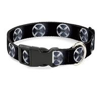Marvel Comics Pet Collar, Dog Collar Plastic Buckle, X Men X Icon Black Silvers, 13 to 17 Inches 1.5 Inch Wide