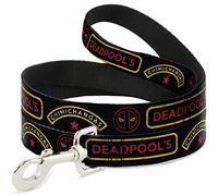 Marvel Comics Pet Leash, Dog Leash, Deadpools Chimichangas Star Logo Weathered Black Yellow Red, 6 Feet Long 0.5 Inch Wide