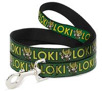 Dog Leash Kawaii Loki Standing Pose Text Green Yellow 4 Feet Long 1.5 Inch Wide