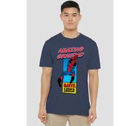 Marvel Corner Box Amazing Spider-Man Grandad T Shirt, Heather Navy, M