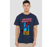 Marvel Comics Presents Corner Box Amazing Spider-Man Grandad T-Shirt, Navy | Size: Large Marvel Navy L