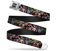 Marvel Comics Seatbelt Buckle Belt | Marvel Comics Avengers Superhero Poses Stacked Durable Metal Push Button Release Adjustable Fashion