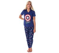 Marvel Comics Women's Captain America Athletic Shirt and Jogger Pants 2 Piece Pajama Set (XS) Navy Blue