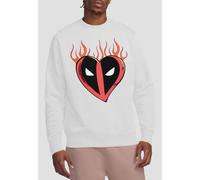Marvel Deadpool Flaming Heart Logo Sweatshirt, White | Size: Large Marvel White L