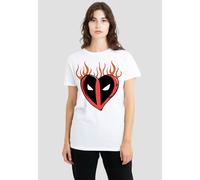 Marvel Women's Deadpool Flaming Heart Logo T-Shirt, White | Size: Large Marvel White L
