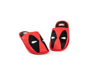 Marvel Deadpool Mens Slippers | Deadpool Mask Character Graphic Indoor Mules for Adults in Red Comics Superhero Slip On House Shoes | Wade Wilson Comic Book Movie Merchandise Gift