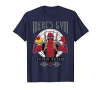 Marvel Deadpool Mercenary Gym No Pain No Gain T-Shirt, Men, Navy Blue, X-Large