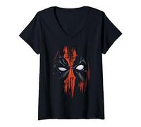 Marvel Deadpool Painted Face Distressed Hero Portrait V-Neck T-Shirt