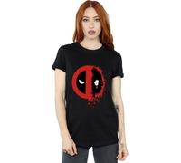 Marvel Deadpool Split Splat Logo Cotton Boyfriend T-Shirt In Black Black XXL