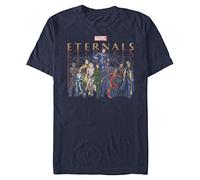 Marvel ETERNALS Group Repeating Organic Short Sleeve T-Shirt, Navy Blue, L