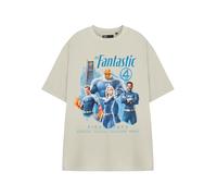 Marvel Fantastic Four Beige T-Shirt | First Steps Graphic Tee for Unisex Adults | Short Sleeve Crew Neck Top | Scientists, Explorers, Protectors & Heroes Apparel | MCU Merch - Large