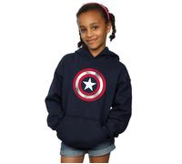Marvel Girl's Captain America Distressed Shield Hoodie in Navy | Size: 5-6 Years Marvel Navy 5-6 Years