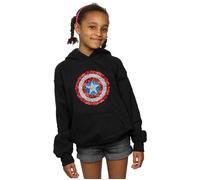 Marvel Girl's Captain America Pixelated Shield Hoodie in Black | Size: 9 Years Marvel Black 9 Years