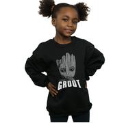 Marvel Girl's Guardians Of The Galaxy Groot Face Sweatshirt in Black | Size: 7-8 Years Marvel Black 7-8 Years