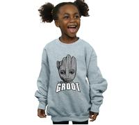 Marvel Girl's Guardians Of The Galaxy Groot Face Sweatshirt in Grey | Size: 7-8 Years Marvel Grey 7-8 Years