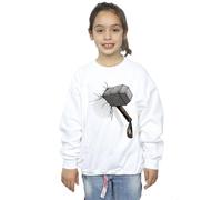 Marvel Girl's Thor Hammer Crack Sweatshirt in White | Size: 5-6 Years Marvel White 5-6 Years