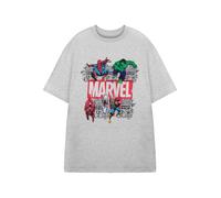 Marvel Mens Grey Marl Short Sleeve Graphic Tee | Comic Style Superhero Logo T-Shirt | Classic Marvel Comics Apparel | Retro Vintage Movie Merchandise