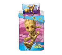Marvel I am Groot Guardians of the Galaxy Bedding Set, Duvet Cover 140 x 200 cm, Pillowcase 70 x 90 cm, 100% Cotton, Multicolour (Reversible)