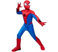 Marvel Jazwares Spider-Man Deluxe Youth Costume - Muscle Jumpsuit with Printed Design and Polyfill Stuffing plus Full Fabric Headpiece and Gloves, Multi, Small