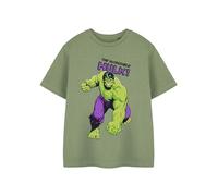 Marvel Kids Boys Sleeved T-Shirt in Khaki | The Hulk Graphic Tee for Kids | Short Sleeve Marvel Comics Apparel | Green Hulk Logo Shirt | Superhero Movie Merchandise Gift for Children & Teens