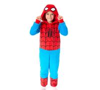 Marvel Spiderman Kids Onesie | Childrens Spiderman Character Graphic Print Hooded Sleepsuit in Blue | Childrens Superhero Suit Pajama Nightwear for Boys & Girls Comics Movie Merchandise Gift