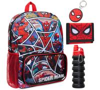 Marvel Kids Spiderman 4 Piece Backpack Set Bag Wallet 500ml Bottle Keyring