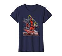 Marvel Lady Deadpool Action Portrait T-Shirt, Women, Navy Blue, Medium