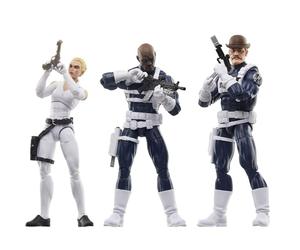 Marvel Legends Series S.H.I.E.L.D. Nick Fury Jr., Sharon Carter, and Dum Dum Dugan Action Figures
