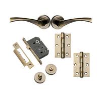 Marvel Lever On Rose Bathroom Lock Door Handle - Antique Brass - Complete Door Pack - Designer Levers