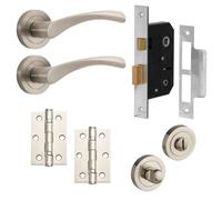 Marvel Lever On Rose Complete Bathroom Door Pack - Brushed Nickel - Thumb Turn Lock/hinges - Designer Levers