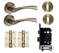 Marvel Lever On Rose Sashlock Door Handle - Antique Brass - Complete Door Pack - Designer Levers